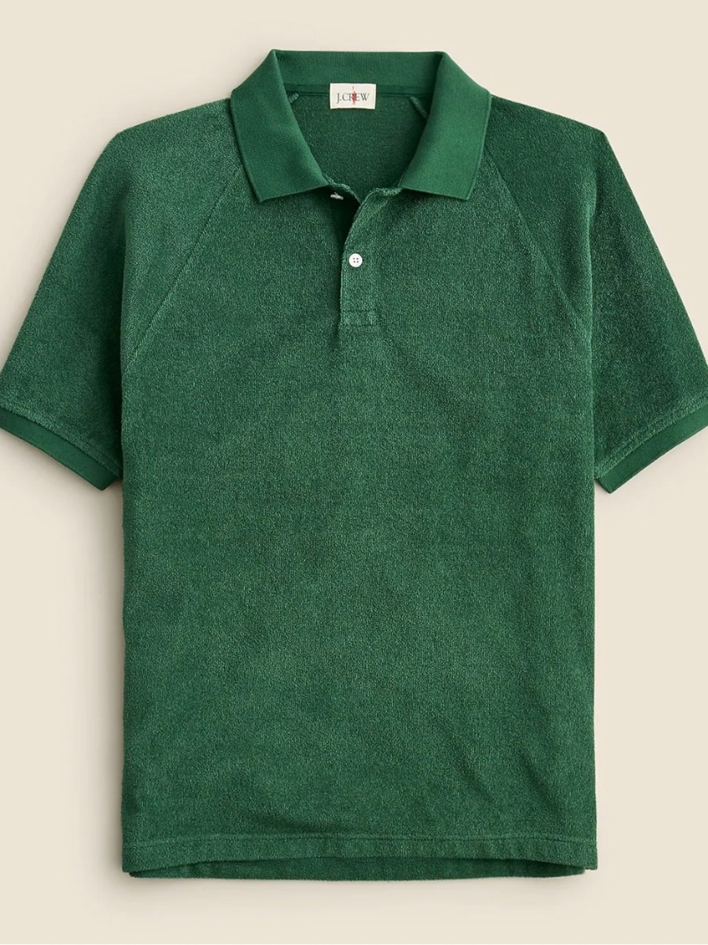 J.Crew Men's Seaboard Terry Cloth Polo Shirt Green Soft Short Sleeve, sz L